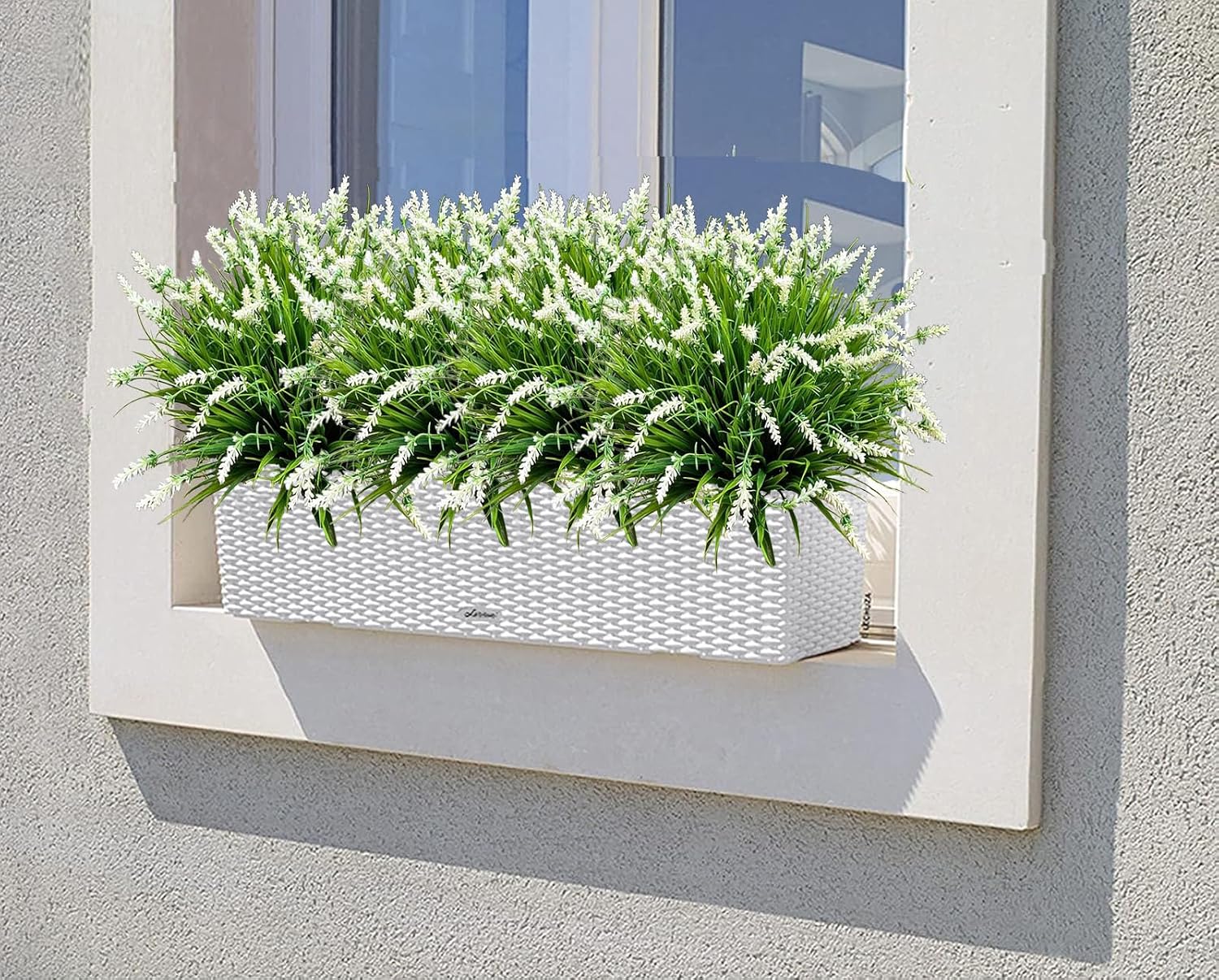Artificial Faux Plants Flowers for Outdoor Decorations,Faux Plastic Fake Monkey Grass Greenery for Spring Summer UV Resistant Realistic Artificial Shrubs for Courtyard Window Garden(B-White, 12 PCS)
