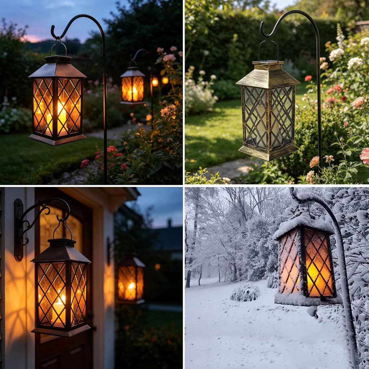 Solar Outdoor Lantern, Garden Hanging Waterproof Lanterns PVC Upgrade 3 LED Flickering Flameless Candle Decorative for Garden Women Mom Grandma Halloween Gifts (Grid Candle)