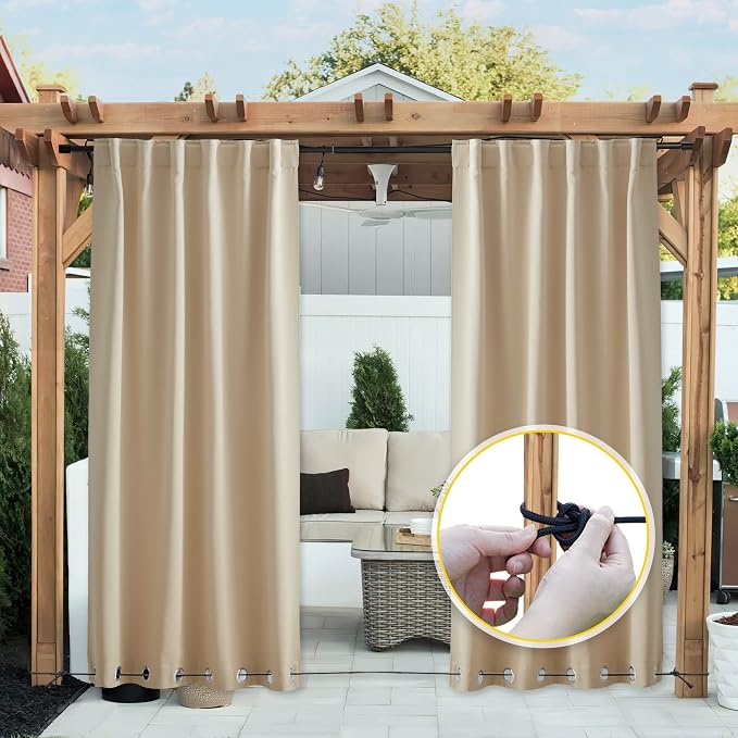 NICETOWN 2 Panels Weighted Blackout Cabana Curtains Outdoor Patio, W52 x L84 - Image 9