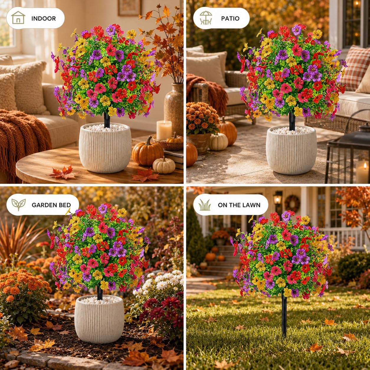 Artificial Flowers for Outdoors, UV Resistant Faux Topiary Ball Plants with Ground Stakes, 22 Inch Realistic Fake Greenery Bushes, Waterproof Fade Proof for Garden Porch Patio Yard Decor, 2 Pack