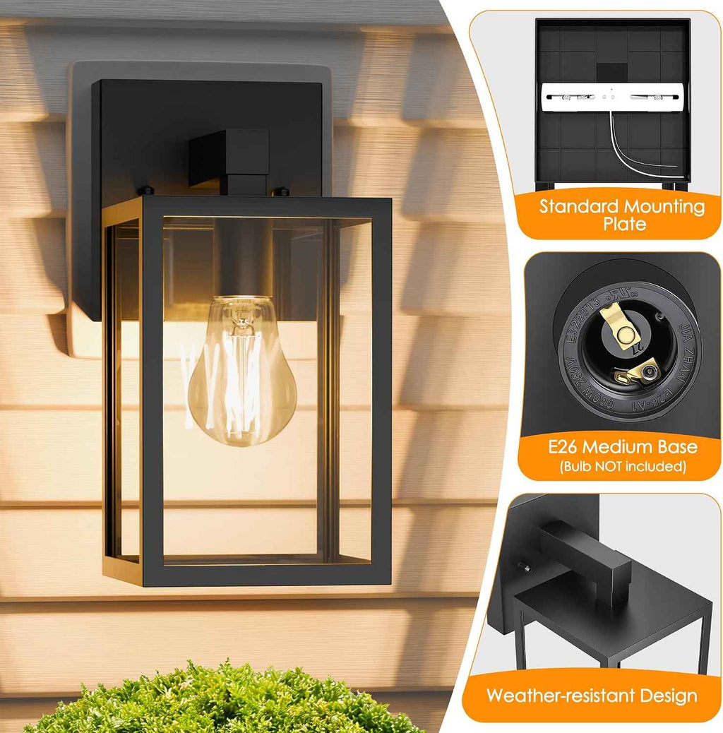 MATAMEYE Outdoor Wall Lantern, Waterproof Exterior Wall Sconce Light Fixture, Black Front Door Lamp, Anti-Rust E26 Socket Porch Lighting