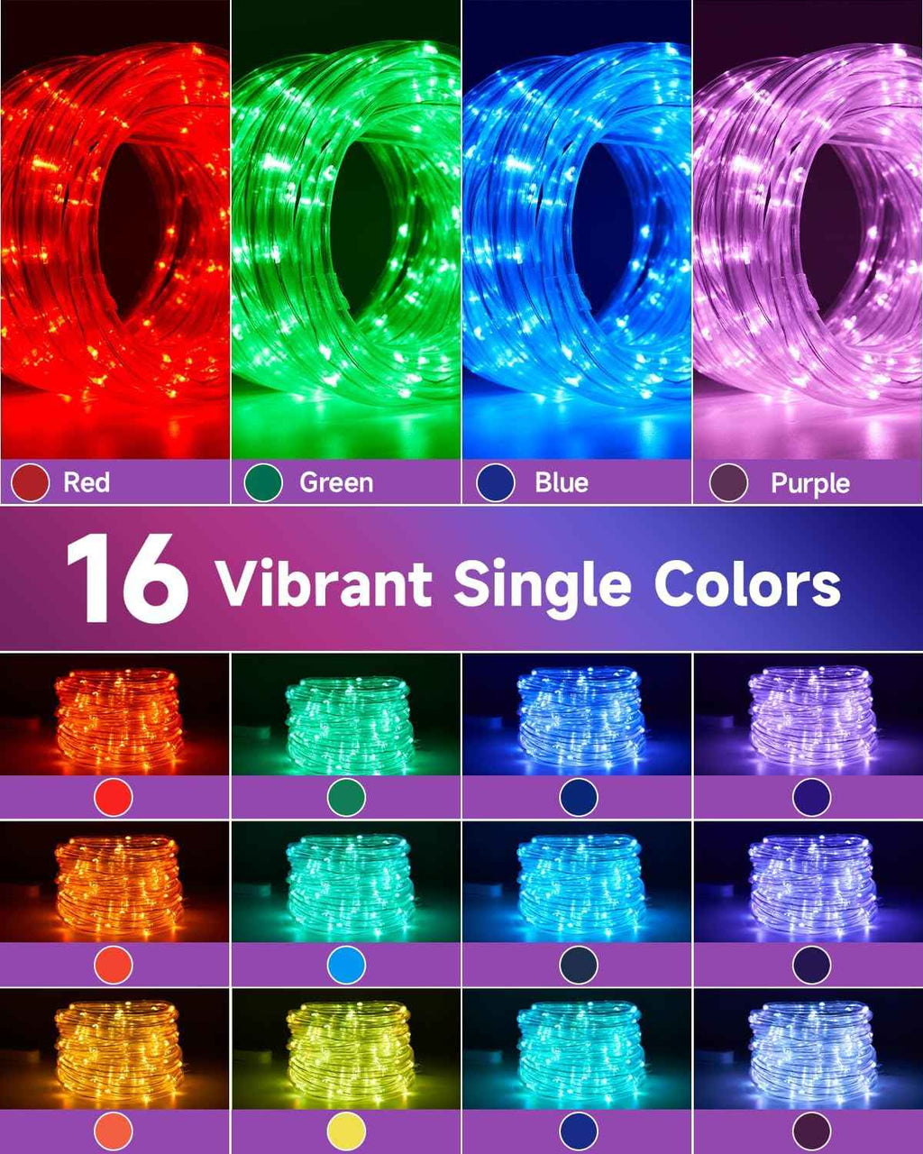 50FT Rope Lights for Outside,24 Colors Changing RGB LED Outdoor Rope Lights Waterproof with Plug & Remote,Red White and Blue Rope Lights for Camping Pool Bedroom Indoor Decor