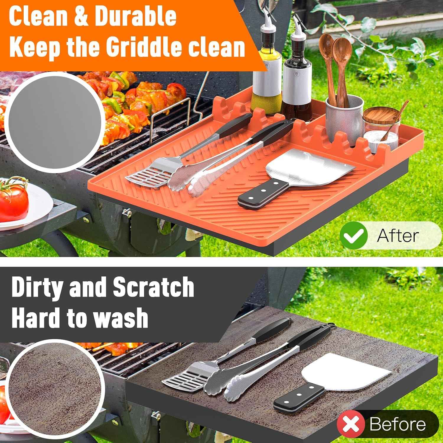 Silicone Grill Mat Compatible with Blackstone, BBQ Griddle Tool | Heat Resistant Silicone Spatula Rest, Protects Countertops for BBQ Griddles, Outdoor Kitchens and Cooking, Gifts for Men