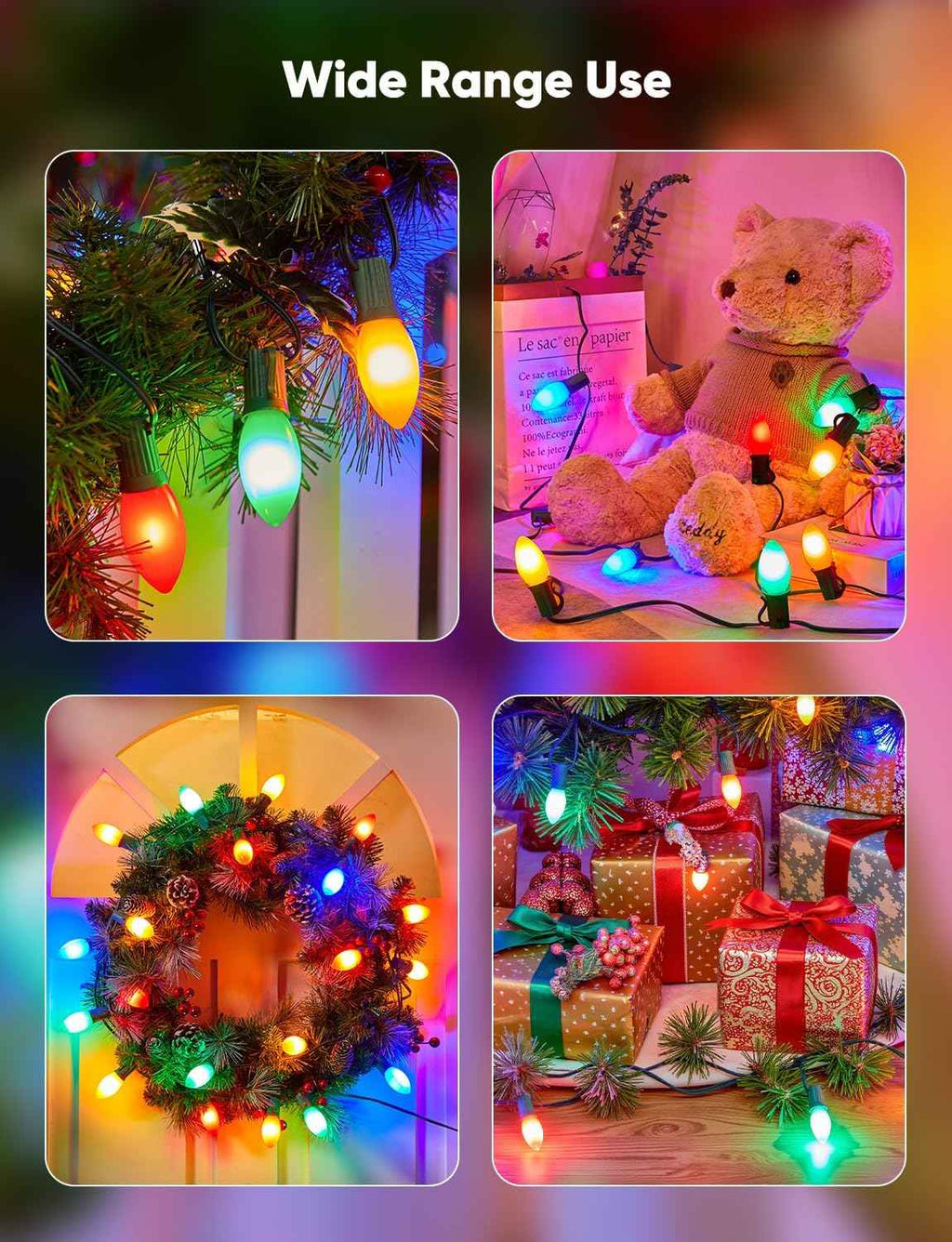 Vintage C9 LED Christmas Lights Outdoor, 25FT Multicolor Christmas String Lights with 26 Colorful Bulbs, Connectable Waterproof Lights for Christmas Tree Roofline Garden Patio Backyard Decoration