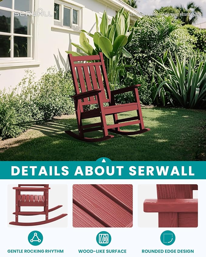 SERWALL Oversized Outdoor Rocking Chair Set of 4, HDPE Rocker - Image 3