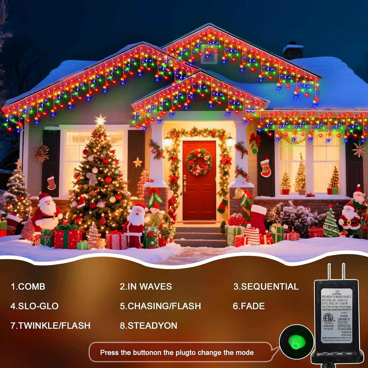 98 Ft Ice Light for Outside, 900 LED Christmas Lights Outdoor Plug in, Christmas Ice Lighting with 8 Modes & Timer for Holiday, Party, Wedding, House, Patio, Outdoor Decor(Multicolor)
