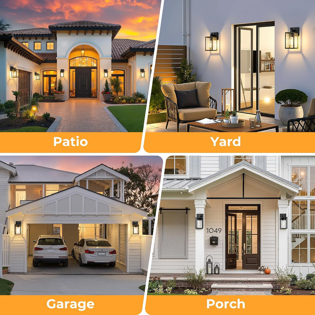 FOLKSMATE 2 Pack Dusk to Dawn Outdoor Wall Light Fixtures, Exterior Porch Light, Waterproof Wall Sconces Lanterns, Sensor Lighting Wall Mount for House Doorway Garage, Black