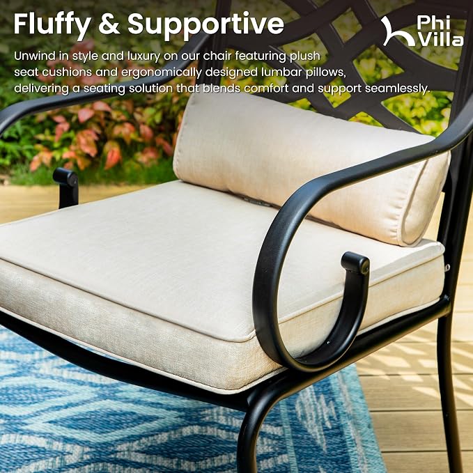 PHI VILLA Patio Dining Set for 6, Metal Patio Furniture - Image 3