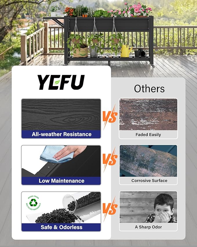 YEFU Raised Garden Bed with Legs: 57x18x30in Weight Capacity 400lb - Image 3