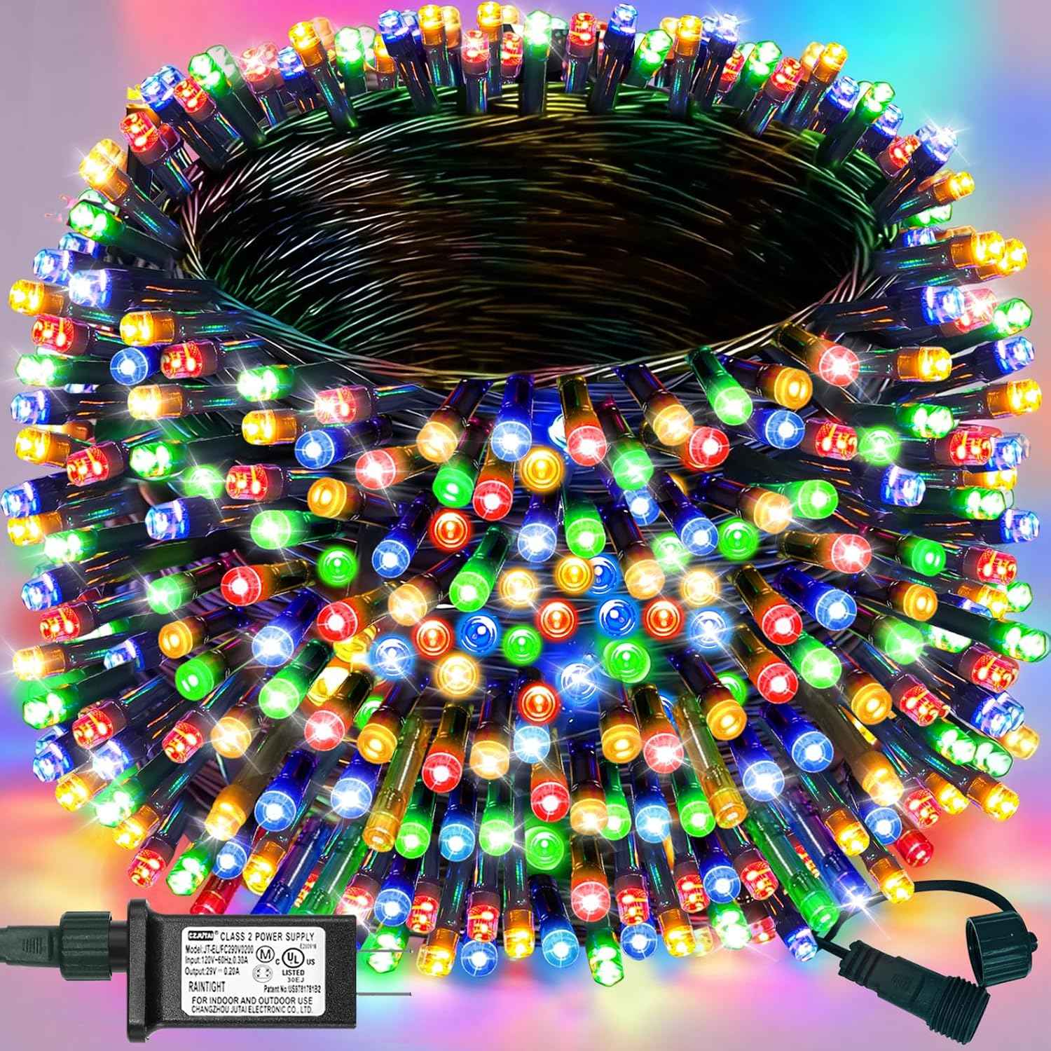 Decute 300LED Christmas String Lights Outdoor Waterproof 105FT UL Certified with End-to-End Plug 8 Modes, Multicolor Indoor Starry Fairy Lights for Christmas Tree Patio Garden Wedding Party Decor