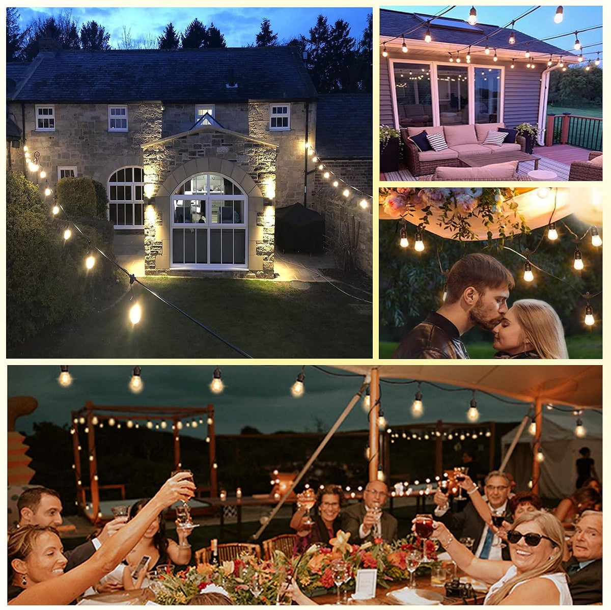 200FT String Lights for Outside LED Patio Lights Outdoor Waterproof | 63 Shatterproof Led Edison Lights,2200K Warm White Bistro Lights,Outdoor String Lights for Backyard Patio Gazebo Pergola Café