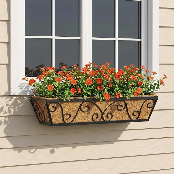 Y&M 24 Inch Window Deck with Coco Liner, Fence Metal Hanging Flower Planter - Image 6