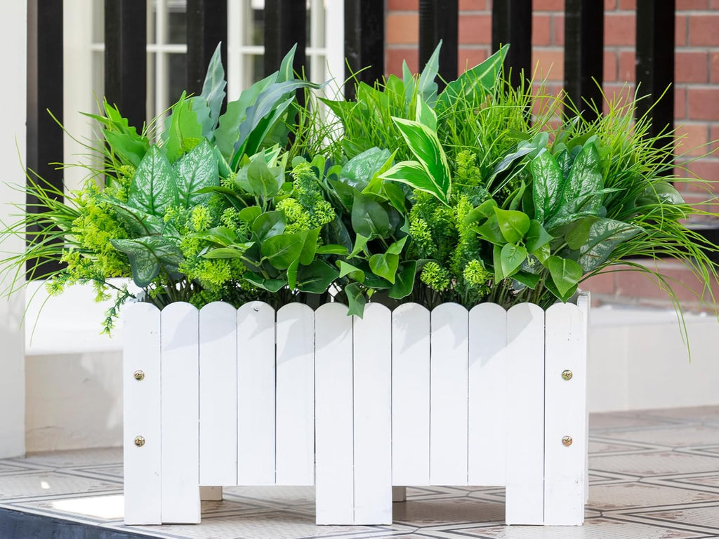 18PCS Artificial Plants Outdoor, Faux Flower Greenery Stems for Outside | UV Resistant Faux Outdoor plants, Fake Shrubs Plants for Patio Garden, Front Porch, Window Box, Spring Summer Home Decor