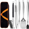 Leonyo Metal Barbecue Grilling Tools for Outdoor Grill Set of 6 | Stainless Steel 18IN Long Grilling Tools Grilling Accessories with Spatula Tongs Fork Basting/Cleaning Brushs