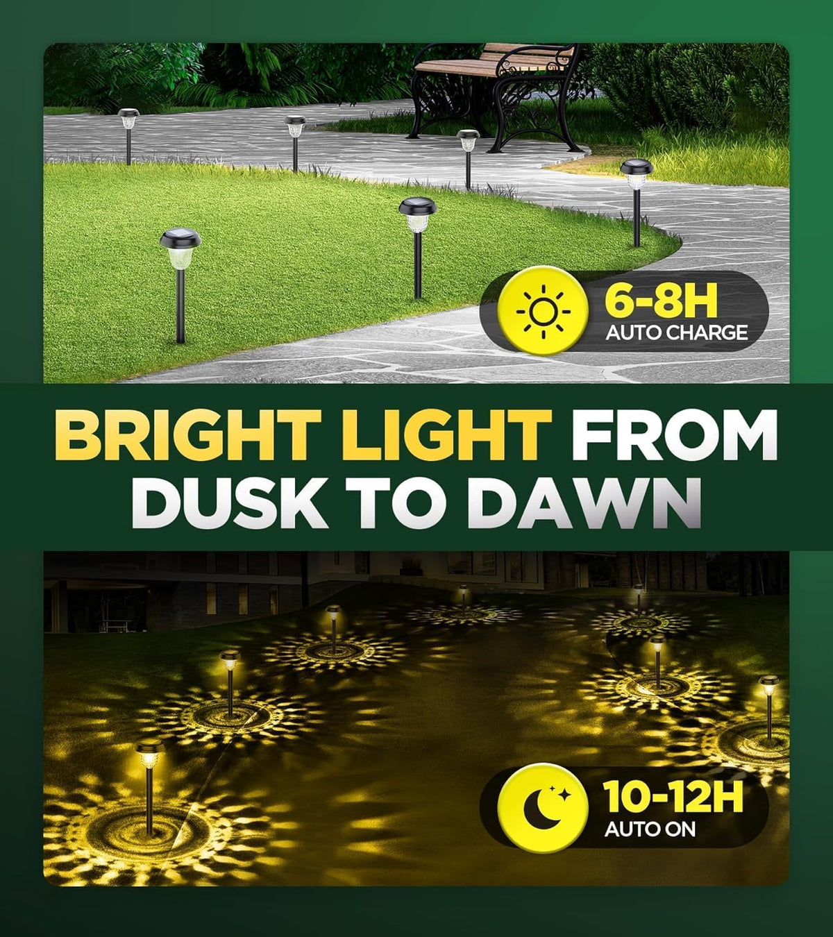 10 Pack Ultra Bright Solar Lights Outdoor Waterproof, from Dusk to Dawn Up to 12H Outdoor Solar Lights, Auto On/Off Solar Powered Garden Pathway Lights, Landscape Lighting Decorative for Yard, Patio