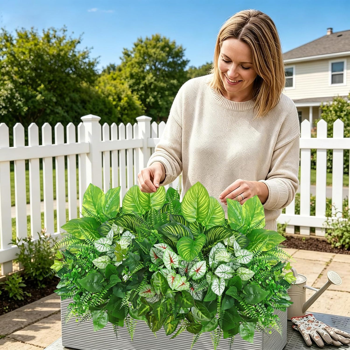 12 Bundles Artificial Plants for Indoor Outdoor UV Resistant Faux Plants | Weldomcor Fake Greenery Stems with Eucalyptus Fern Faux Shrubs for Outside Porch Planters Garden Window Box Patio Decor