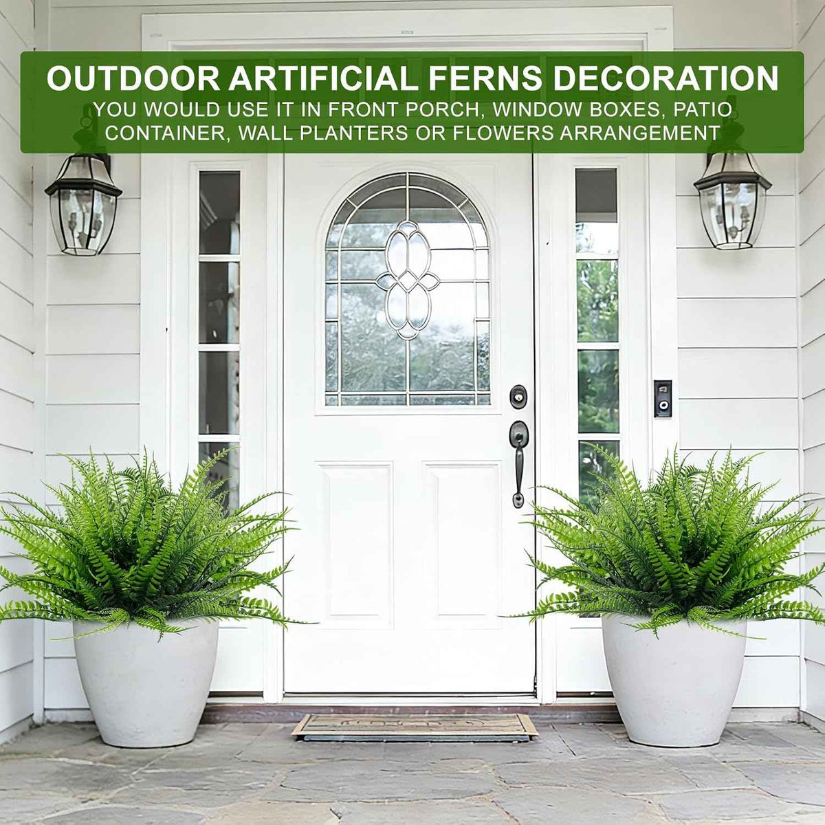 TURNMEON 20 Bundles Artificial Plants Outdoor Faux Boston Fern Summer Decor | 17 Inch Long Length Fake Plants UV Resistant No Fade Plastic Greenery Shrubs Flowers for Garden Porch Indoor Cemetery Decor