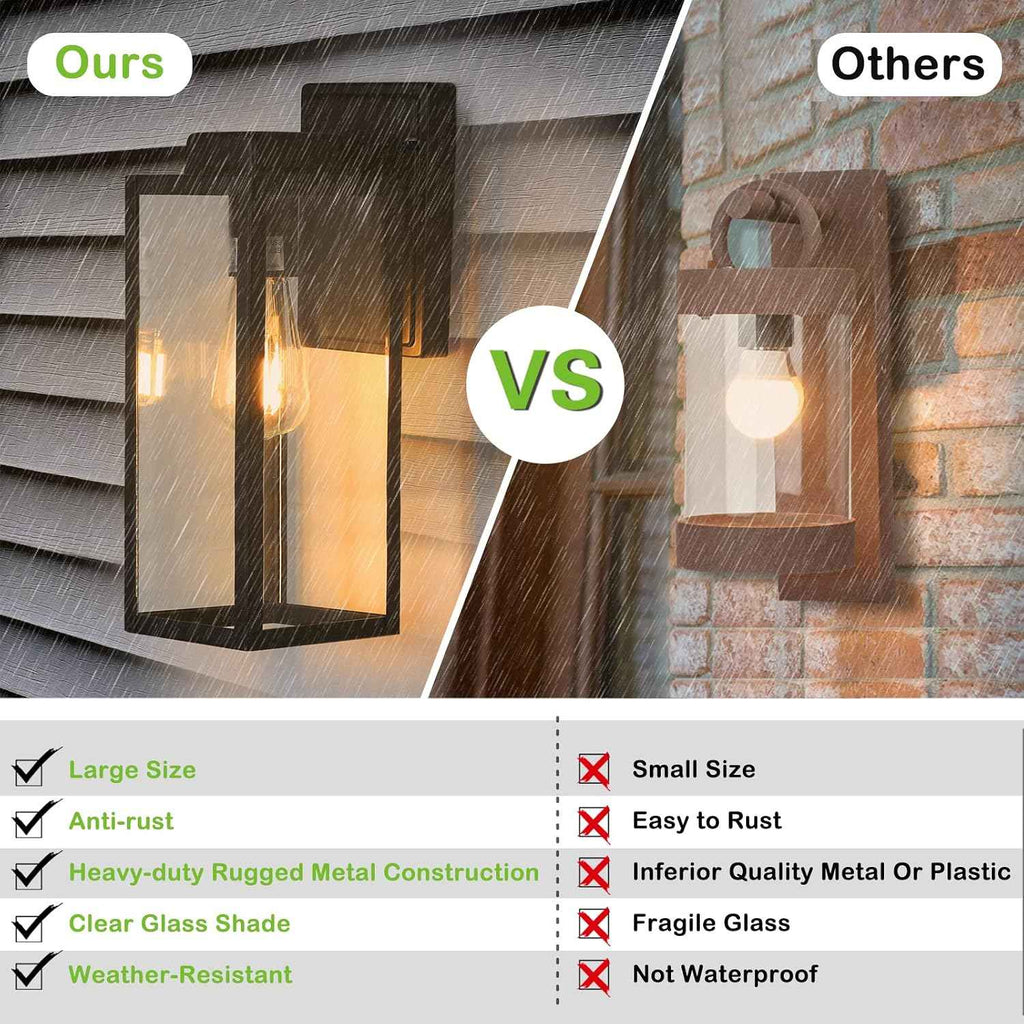 hykolity Large Size Outdoor Wall Lights,16 Inch Wall Lantern | Waterproof Exterior Wall Sconce, Anti-Rust Wall Mounted Lighting with Glass Shade, Lamp with E26 Socket for Porch, 1 Pack