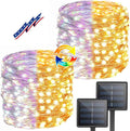 Solar Christmas String Lights Outdoor 2Pack 200LED, Warm White ⇋ Multicolor | Fairy Lights Waterproof, 8 Modes, Memory, Auto On/Off, Copper Wire Twinkle Lights for Outside Garden Tree Christmas Decor