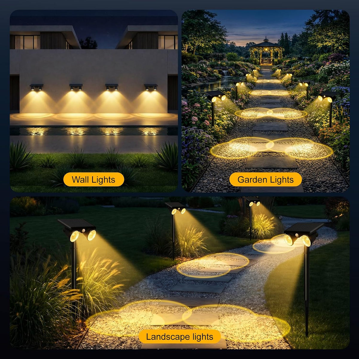 Solar Lights Outdoor Waterproof, Dual Heads Adjustable Solar Spot Lights Outdoor, 2-in-1 Motion Sensor Solar Powered Spotlight Landscape Lighting for Garden, Yard, Pathway- 2 Pack (Warm Light)