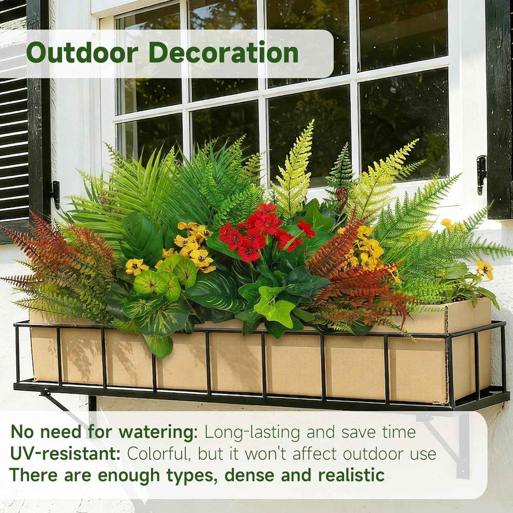 22 Bundles Outdoor Artificial Plants Greenery Stems UV Resistant Faux Plants for Outside Fake Stems Plastic Leaves for Front Porch Home Decor Garden Porch Planter
