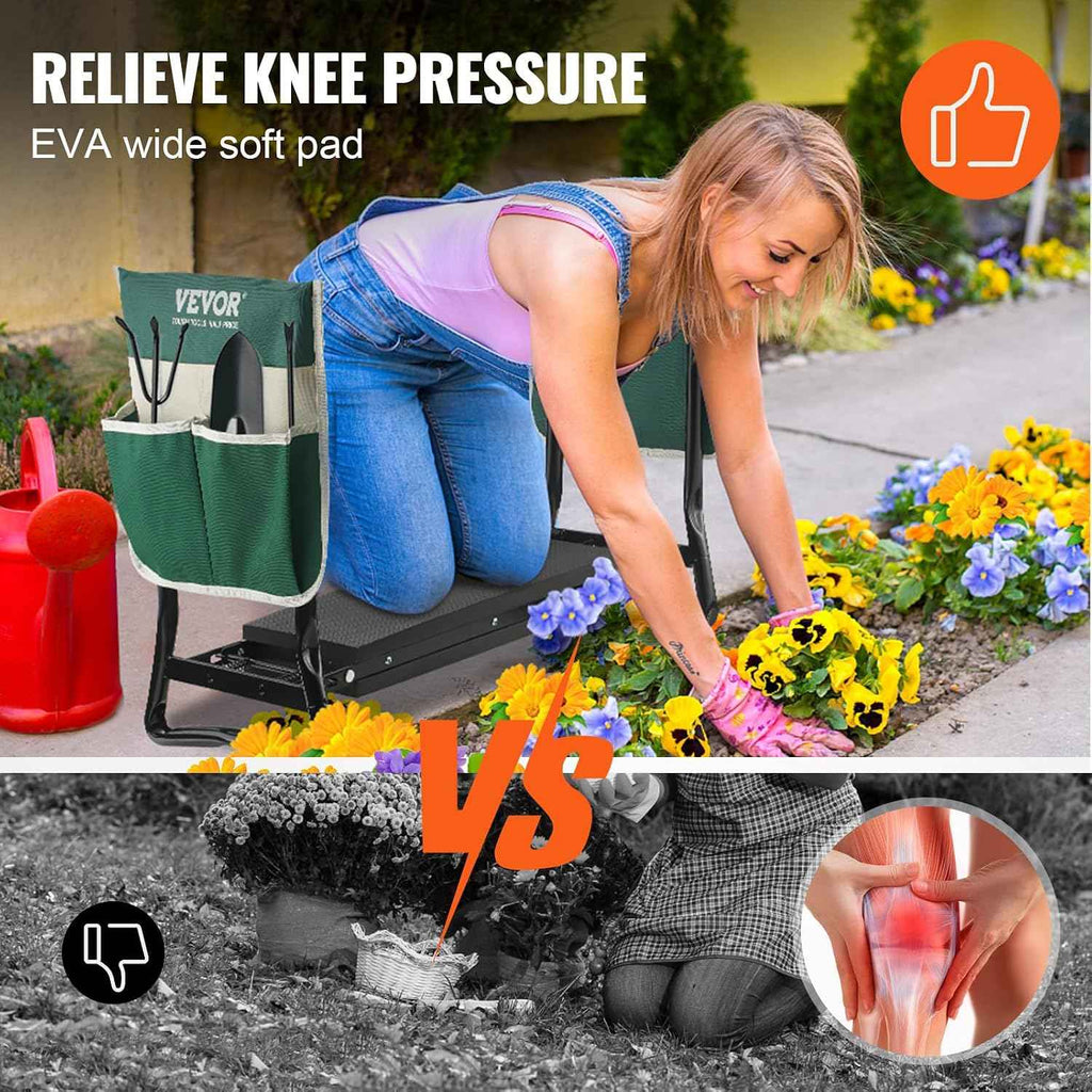 VEVOR Garden Kneeler and Seat Heavy Duty, Kneeling Bench for Gardening | Garden Stool with 8'' EVA Kneeling Pad and 2 Tool Bags, Garden Chair, Relieve Knee & Back Pain, Great Gifts for Seniors