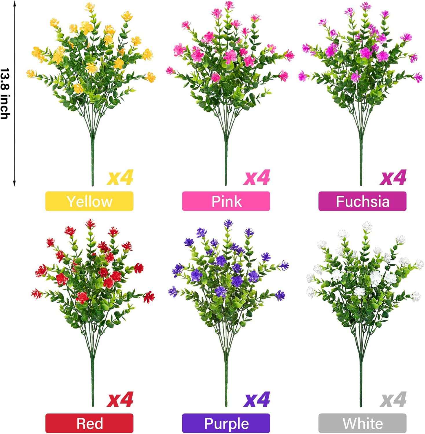 Roberly 24 Bundles Artificial Flowers for Outdoors Fake Plants, Mixed | Faux flowers, eucalyptus plants, plastic greenery shrub, UV resistant, window box garden porch farmhouse decorations