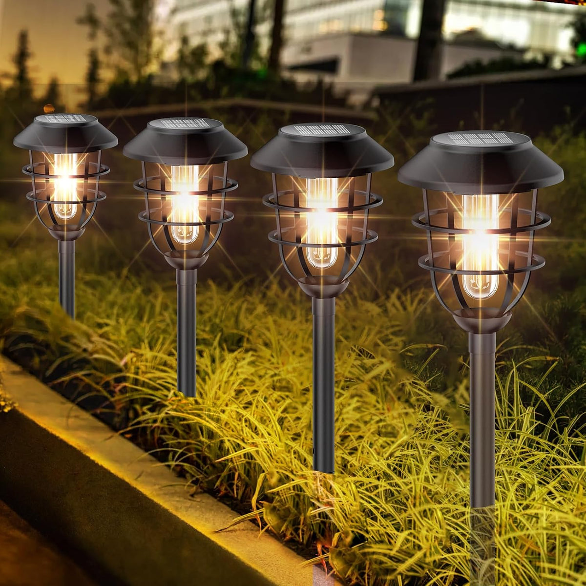Bright Solar Lights Outdoor, Metal Solar Pathway Lights Outdoor IP65 Waterproof 6 Pack Solar Garden Lights with Auto On Off for Yard, Patio, Walkway, Driveway and Landscape Decoration,Warm White