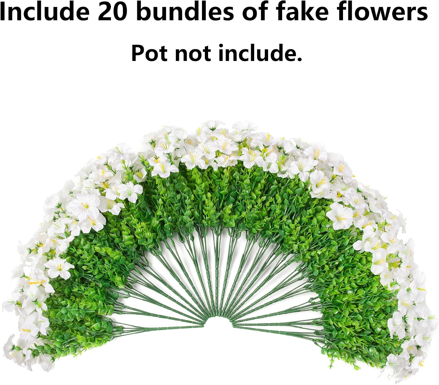 20 Bundles Faux Morning Glory Artificial Flowers for Outdoors, White | Fake Plants Silk Flowers, Eucalyptus, Look Real, UV Resistant, Outside Yard Gardens Porch Patio Planter Home Urn