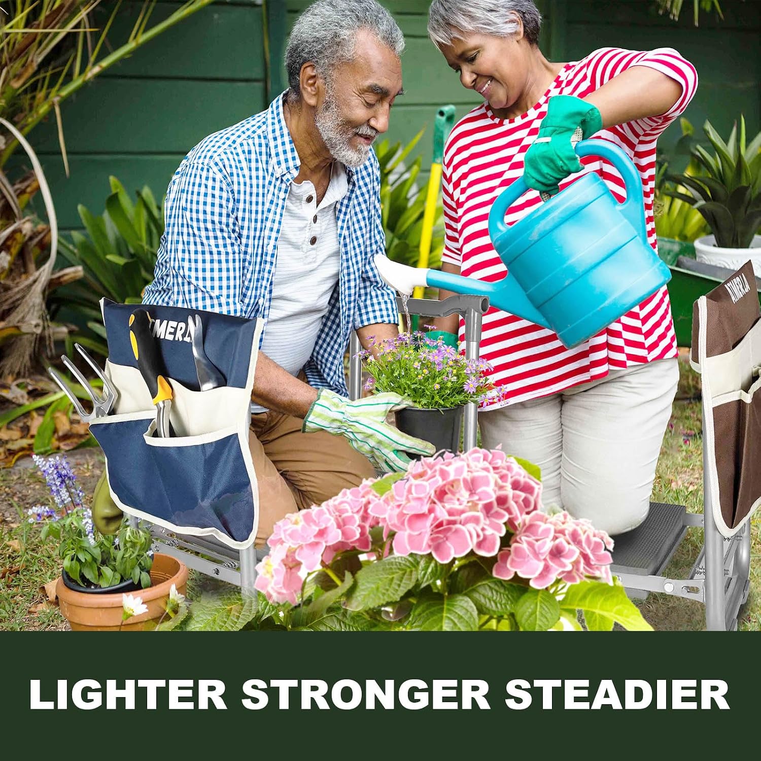 Aimerla Foldable Garden Kneeler Seat Heavy Duty [Upgraded Widened Thick Kneeling Pad] Gardening Stool with Large Tool Bags with Pockets - Portable Garden Bench Gardening Gifts for Parents