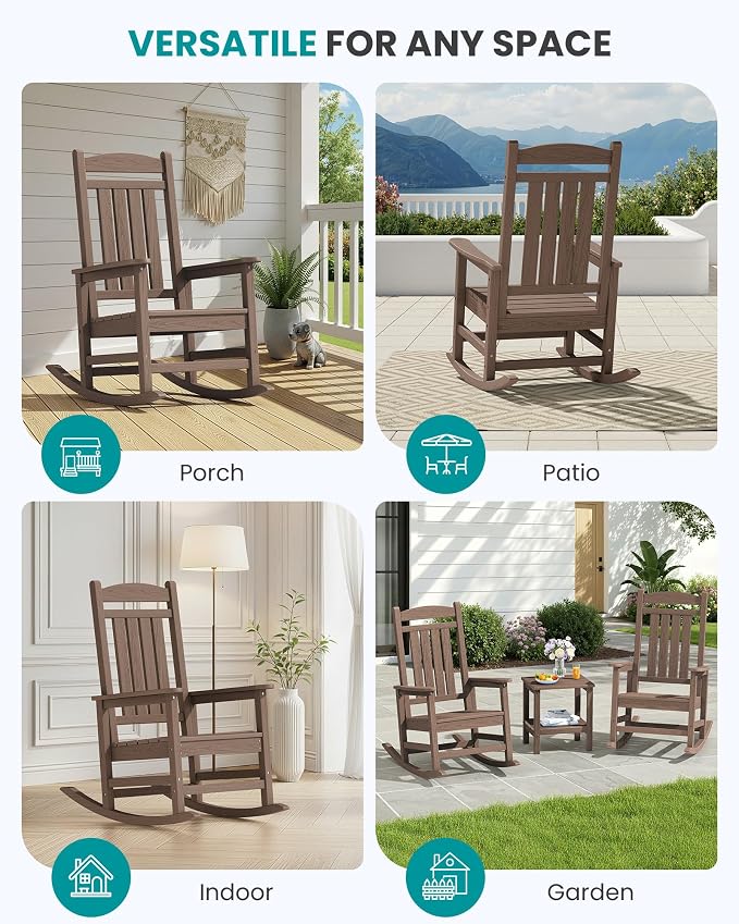 SERWALL HDPE Outdoor Rocking Chair Set of 2, Patio Rocking Chairs, All-Weather - Image 9