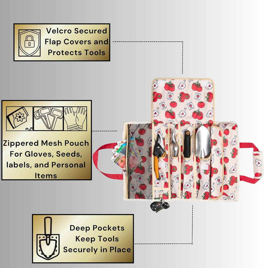 OGRE Roll-Up Garden Tool Bag Only, Heavy-Duty Organizer with 6 Pockets | 900D polyester, water resistant, lays flat, hangs vertically, compact storage, reinforced stitching