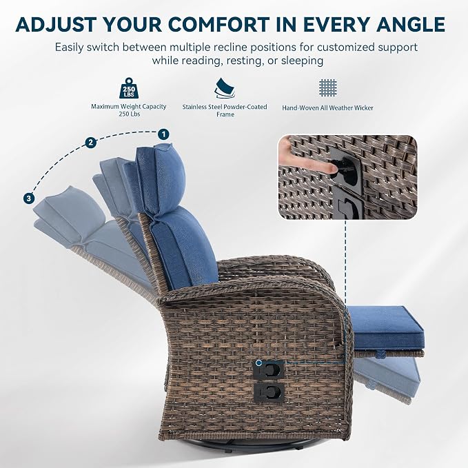 Zero Gravity Patio Swivel Rocking Recliner Chair - Image 6
