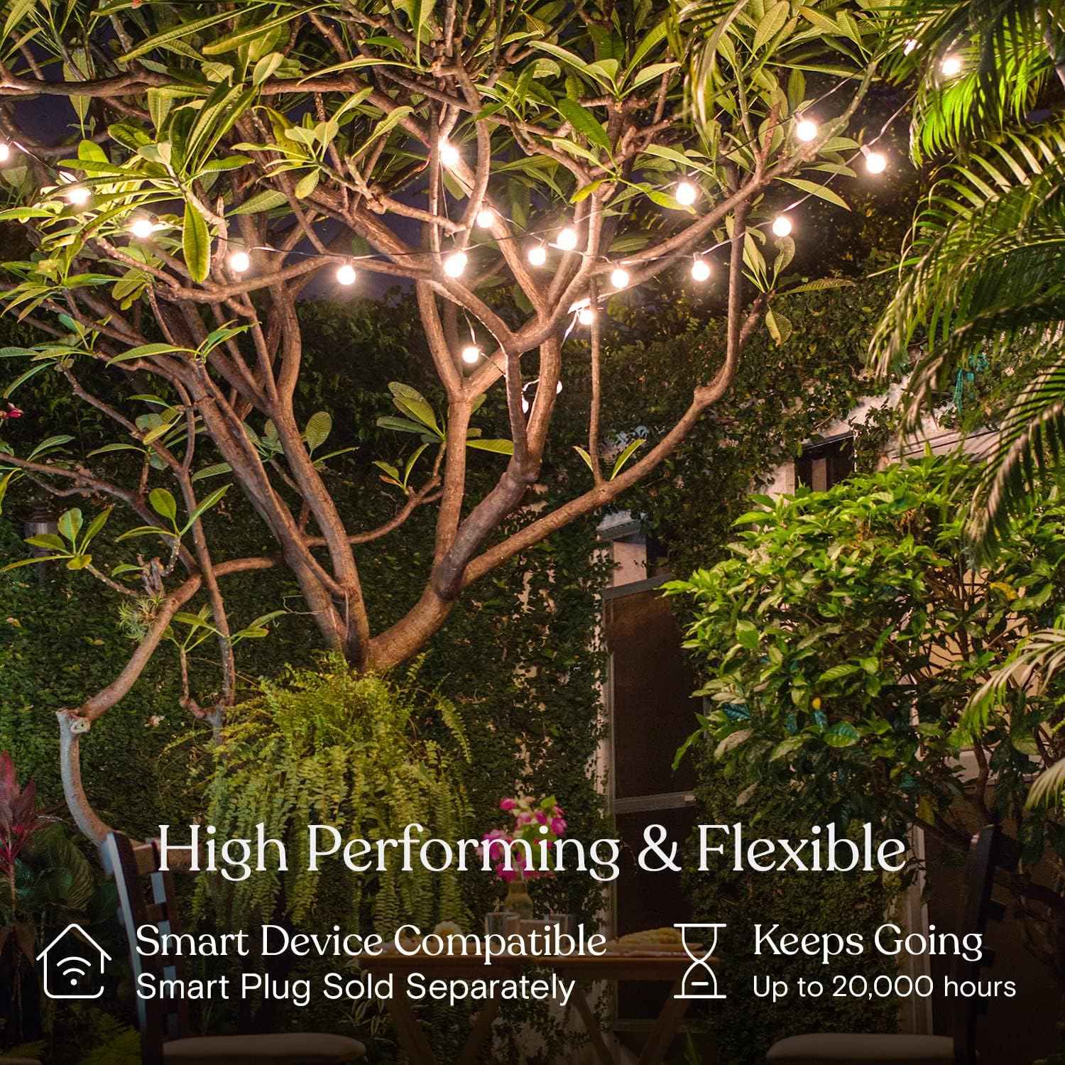 Brightech Ambience Pro LED String Lights - 26 Ft Commercial Grade Patio Lights Outdoor Waterproof - 12 Globe Porch String Lights for Outside, Backyard - 1W Vintage Edison Bulbs, Shine Bright, White