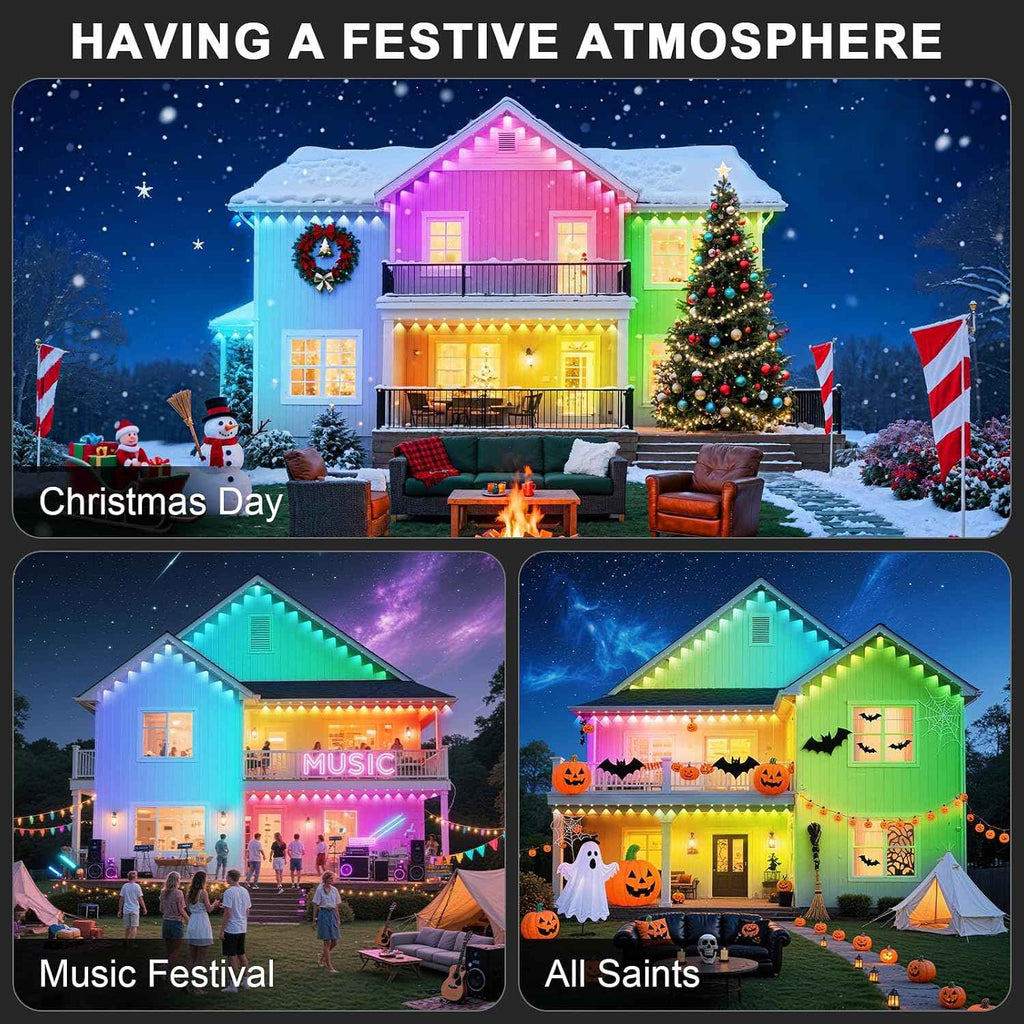 150FT Permanent Outdoor Lights for House | 150 ft Length, Permanent Installation, Outdoor Use, House Lighting
