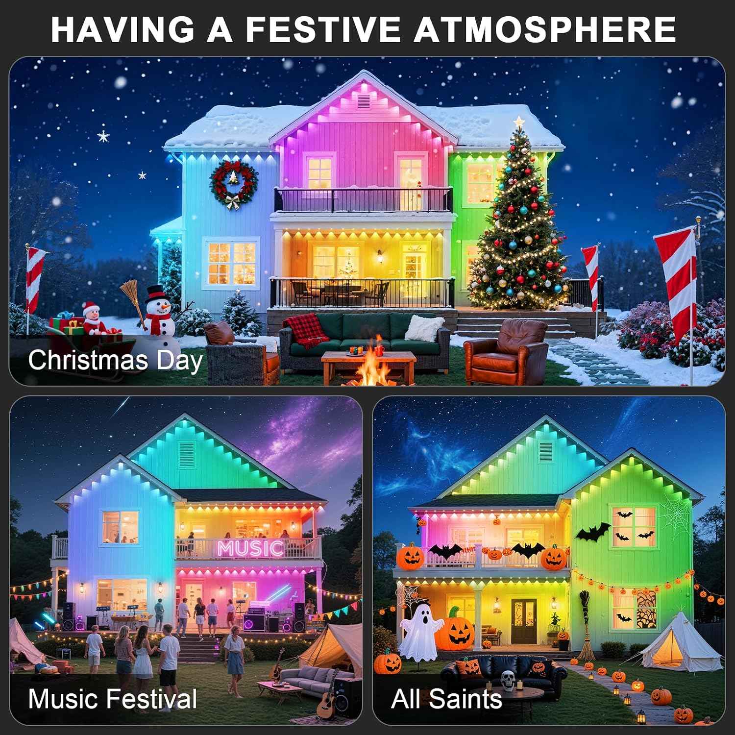 150FT Permanent Outdoor Lights for House | 150 ft Length, Permanent Installation, Outdoor Use, House Lighting