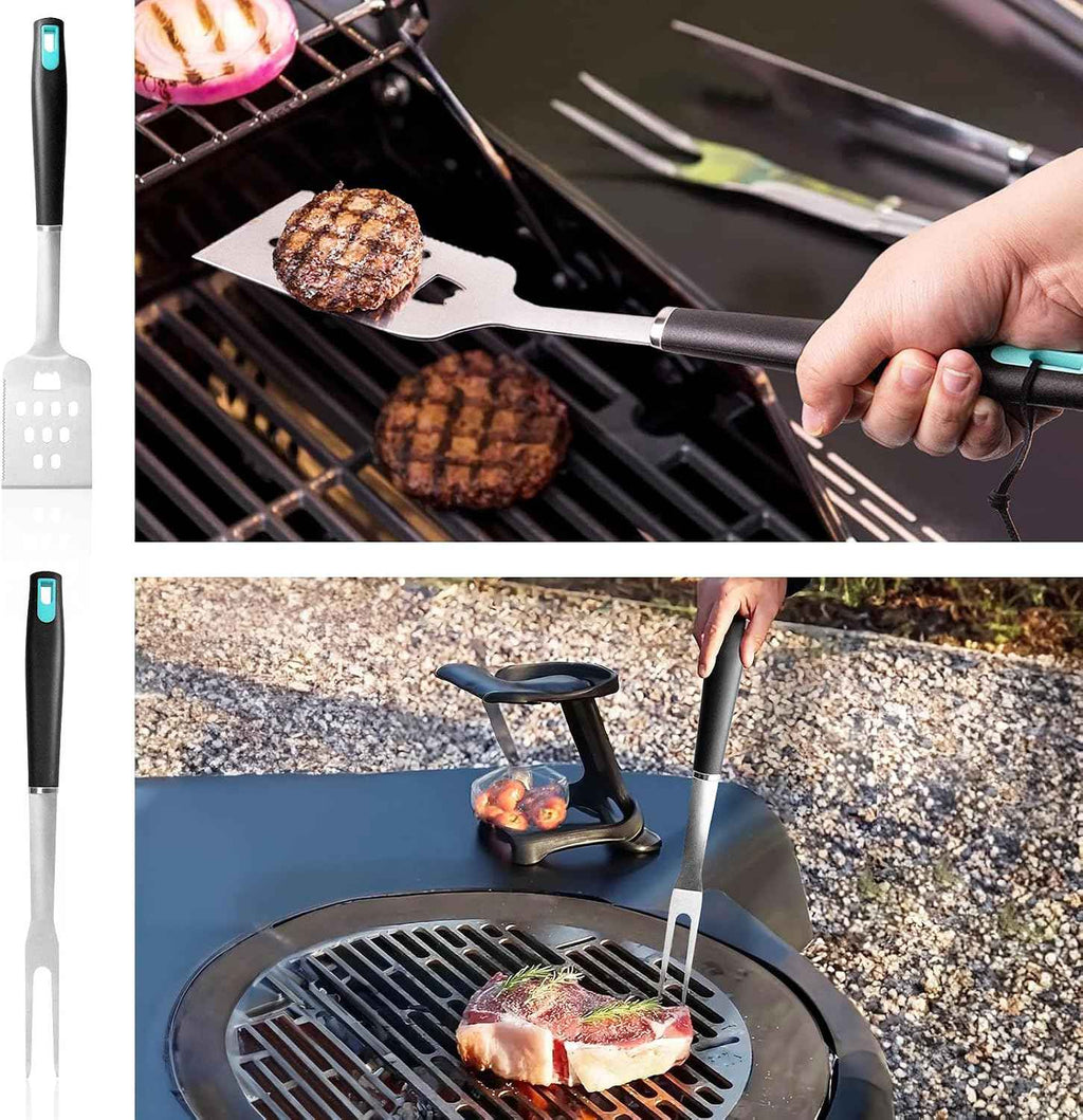 5-Piece Grill Tools Set, Heavy Duty BBQ Utensils with Extra Tough Wire Brush, Spatula, Tongs, Fork & Basting Brush – Outdoor Grilling Accessories & Gifts for Men Dad (Camping, Backyard)