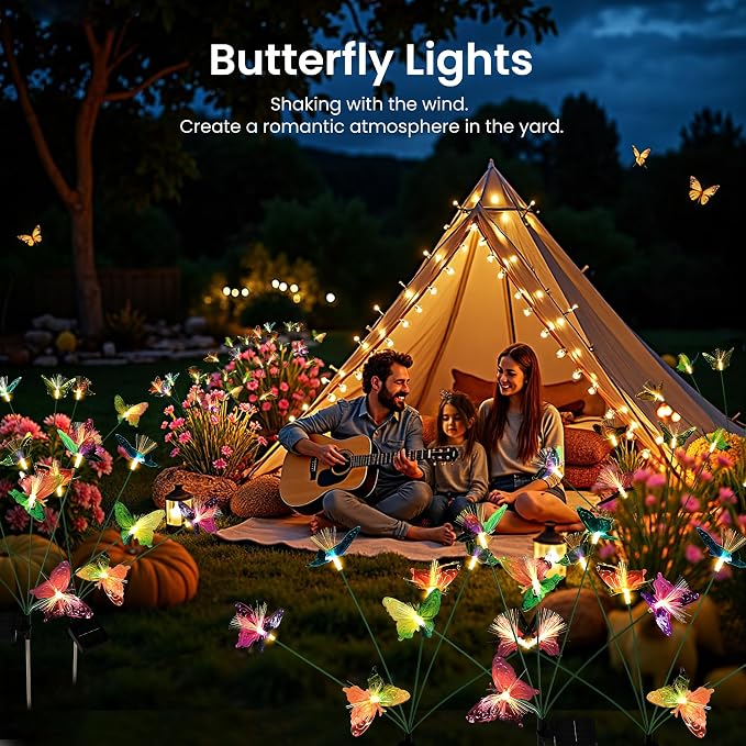 Solar Garden Lights, Swaying Butterfly Lights Outdoor Decorative, Pathway - Image 7