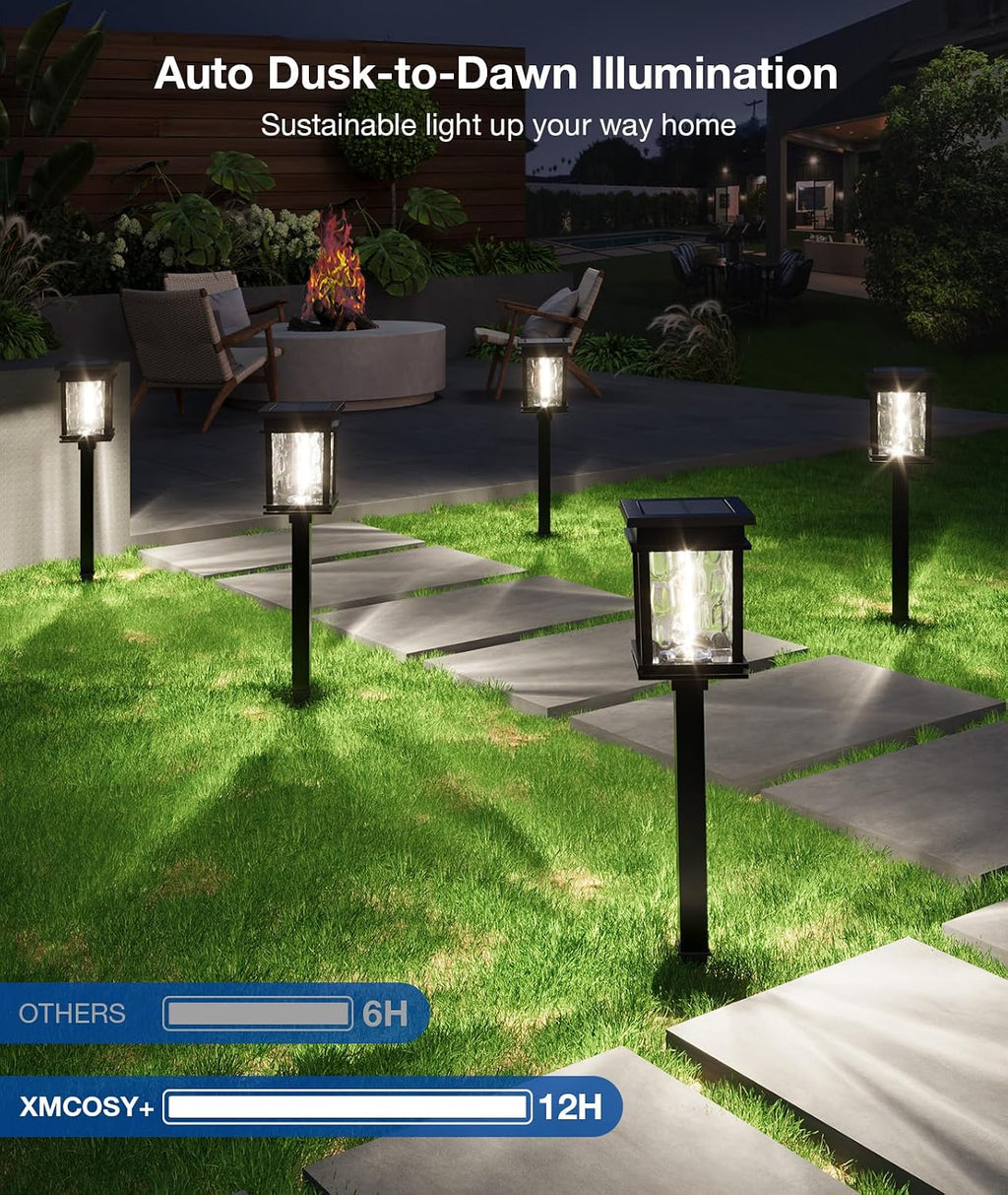 XMCOSY+ Solar Pathway Lights, 4 Pack 2-in-1 Landscape Lighting for Garden | Warm & Cool White Yard Light, 25/50 LM, Auto On/Off Decor Solar Powered Outdoor Lights for Lawn Walkway Driveway Lights