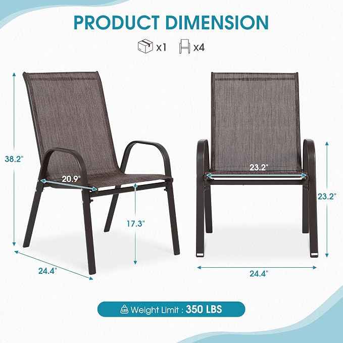 Outdoor Stackable Chairs Set of 6, Stacking Patio Chairs