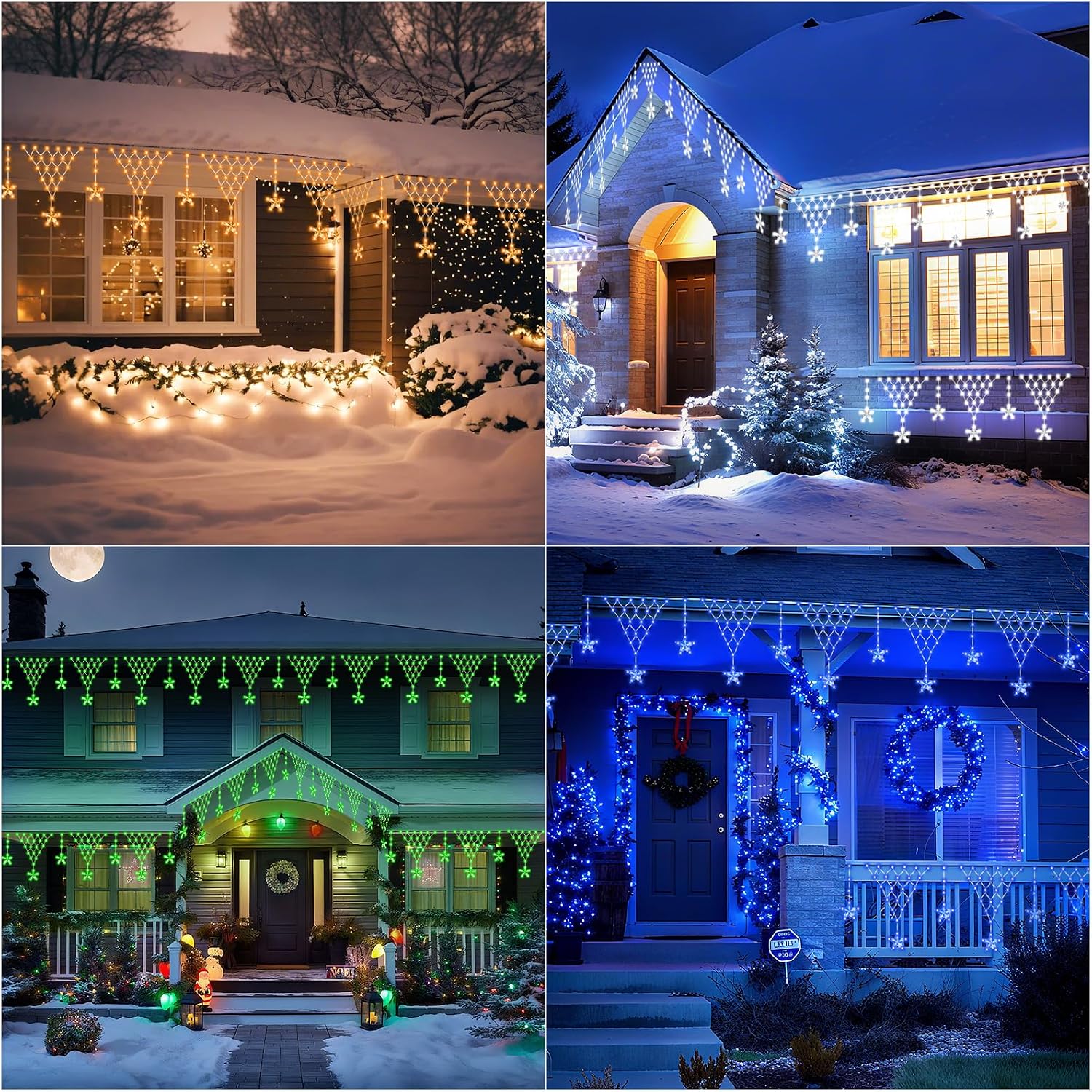 Outdoor Christmas Decorations Lights 13.8ft 200 LED Christmas Lights with 11 Stars,Dimmable Curtain Fairy Light with 8 Modes for Wedding Party Holiday Christmas Decor(RGB)
