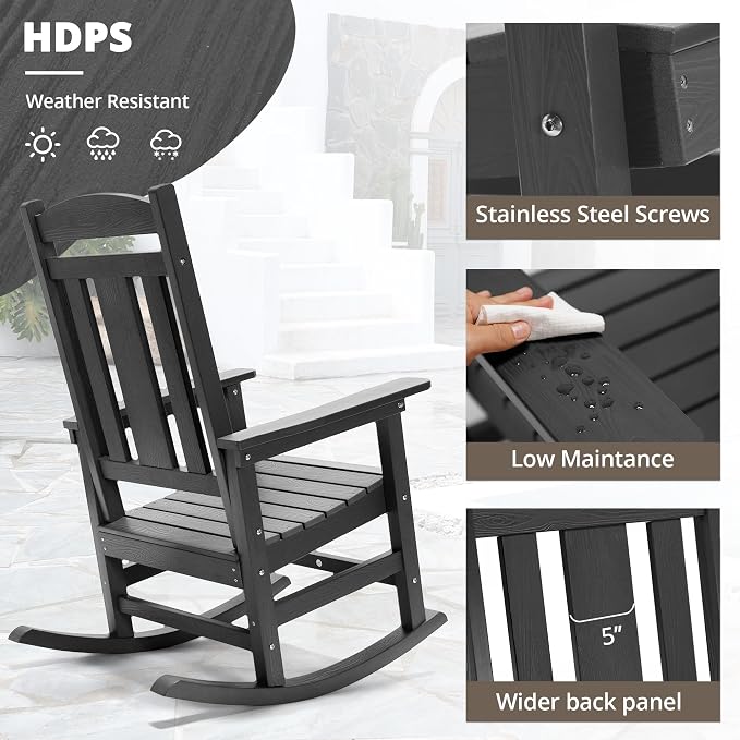 LUE BONA Outdoor Rocking Chairs Set of 2, Weather Resistant HDPS Poly Rocker - Image 4