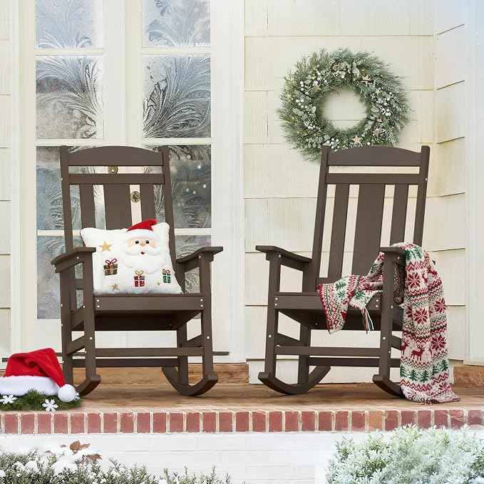 LUE BONA Outdoor Rocking Chairs Set of 2, Weather Resistant HDPS Poly Rocker