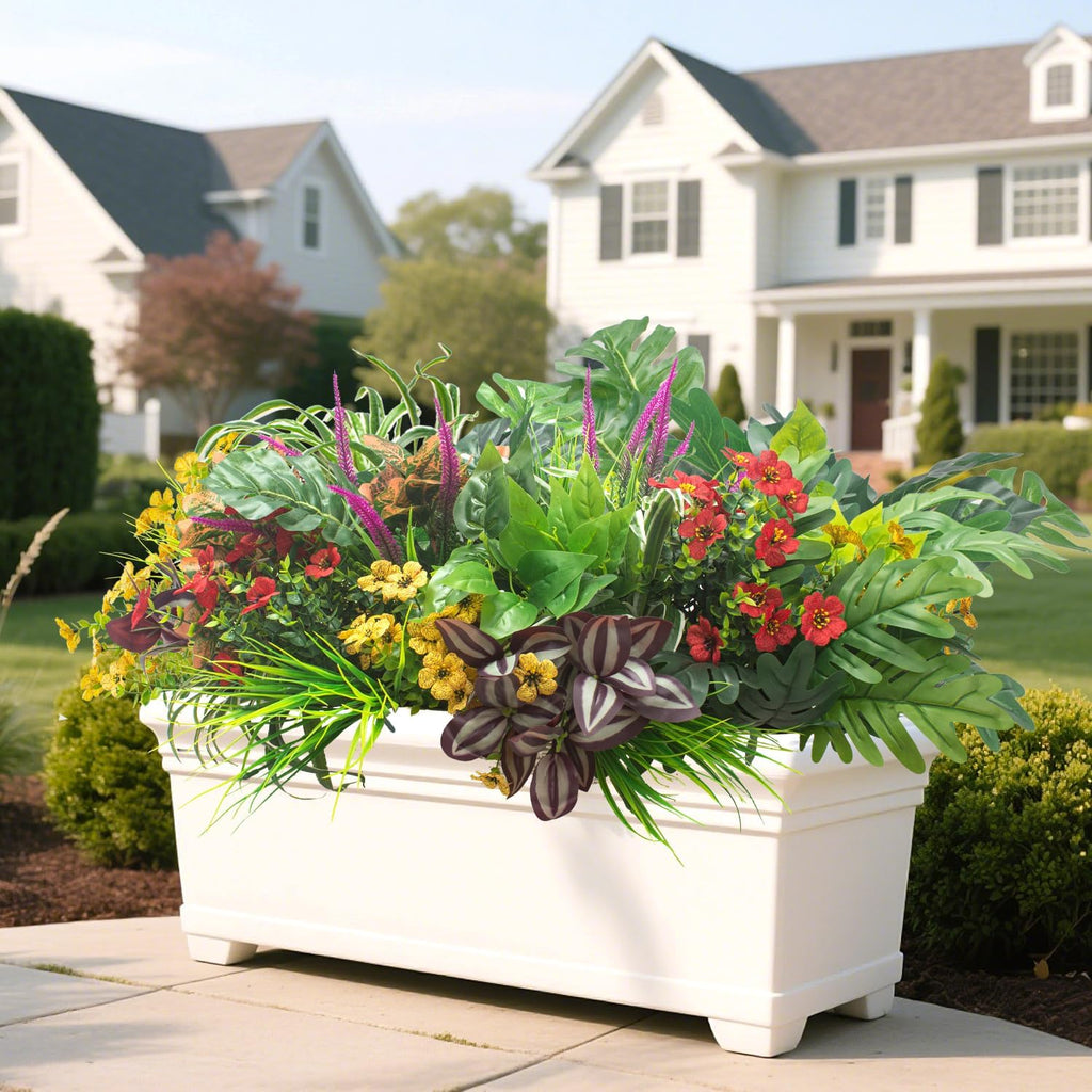 Grunyia 20PCS Fake Flowers UV Resistant Artificial Plants & Faux Shrubs - Outdoor Plastic Greenery Stems for Garden Porch, Window Box Planter, Home Decor(Pot Not Included)