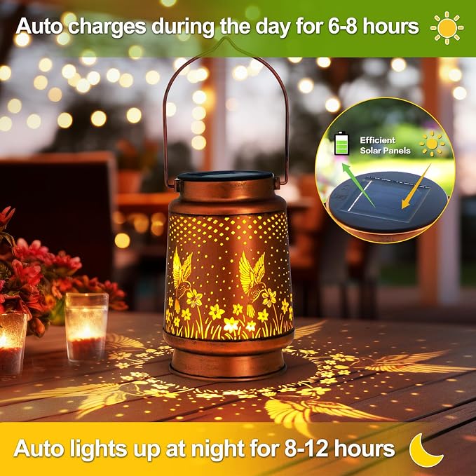 Birthday Gifts for Women, Solar Lanterns Outdoor Waterproof, Hummingbird Garden - Image 3