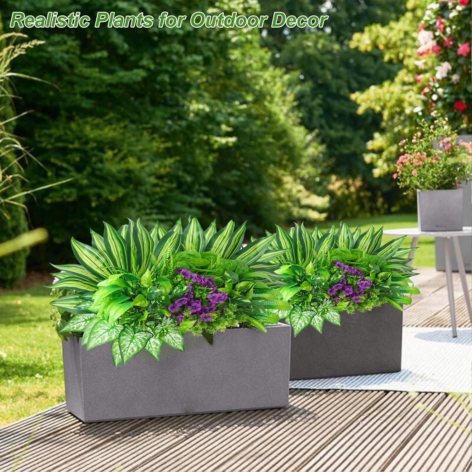THKFUL 14Bundles Artificial Greenery Plants Outdoor Artificial Ivy Plants Faux Pothos Ferns Stems UV Resistant, Realistic Fake Shrubs Grasses Flowers Planter Filler for Window Box,Porch,Garden,Front
