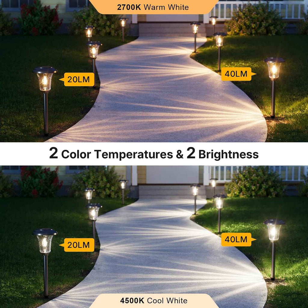 XMCOSY+ Solar Lights Outdoor, 6 Pack Metal Glass Solar Pathway Lights | Bright 20/40LM Landscape Lighting with Warm/Cool White, Solar Powered Waterproof Lights for Yard, Path, Walkway, Driveway