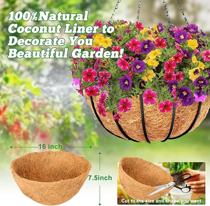 Y&M 4PCS 16" Round Coconut Fiber Liner Pre-Formed Replacement - Image 2