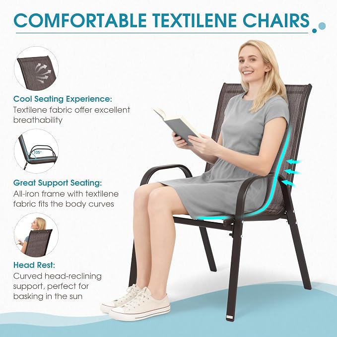 Outdoor Stackable Chairs Set of 8, Stacking Patio Chairs - Image 3