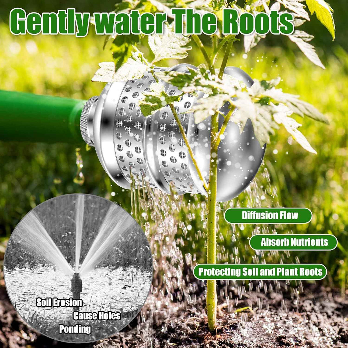 2 Pcs Bubbler Sprinkler Heads 3/4-15NH Thread Aluminum Diffuser Flood Nozzle with Raw Tape Gentle Flow Metal Bubbler Sprinkler Head, Gentle Garden Watering Soaker Sprinkler for Garden Lawn Yard